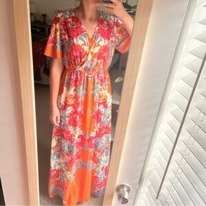 Lulus Still In Paradise Orange Floral Print Maxi Dress - Size M